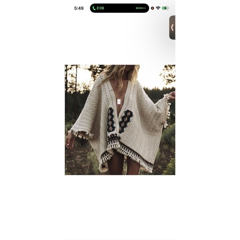 NWT Chaser Fringe Embroidered Oversized Kimono Sweater Campfire XS/S New